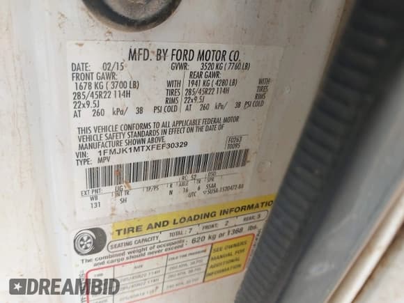 ✅ 2015 Ford Expedition Max Platinum • VIN: 1FMJK1MTXFEF30329 • Lot: 42410300. Wystawiony na IAAI z przebiegiem 184 119 mil. Bezpłatny archiwum sprzedaży aukcyjnych z USA i szczegółowy raport historii pojazdu na DreamBid. Zdjęcie 9.