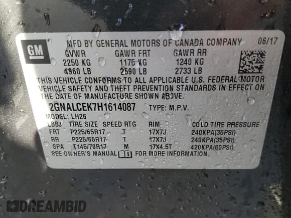 ✅ 2017 Chevrolet Equinox LT • VIN: 2GNALCEK7H1614087 • Лот: 85948265. Опубликован ранее на Copart с пробегом 212 288 миль. Бесплатный доступ к архиву аукционных продаж из США и подробный отчёт об истории автомобиля на DreamBid. Изображение 13.