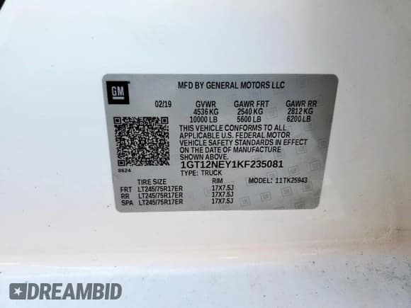 ✅ 2019 GMC Sierra 2500HD • VIN: 1GT12NEY1KF235081 • Lot: 86180235. Wystawiony na Copart z przebiegiem Nie podano. Bezpłatny archiwum sprzedaży aukcyjnych z USA i szczegółowy raport historii pojazdu na DreamBid. Zdjęcie 13.