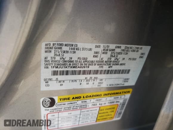 ✅ 2021 Ford Expedition Limited • VIN: 1FMJU1KTXMEA82619 • Lot: 87171114. Listed on Copart with 95,233 mi. Free auction sales archive from the USA and detailed vehicle history report at DreamBid. Image 12.