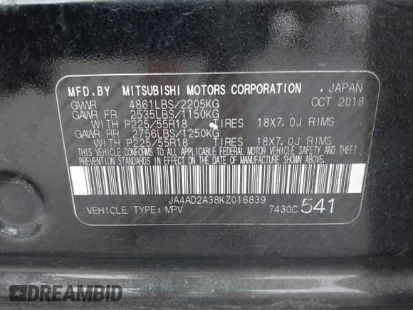 2019 Mitsubishi Outlander ES с VIN JA4AD2A38KZ016839, выставлен на аукционе IAAI как лот 43370503 с пробегом 116 336 миль миль и . История ставок и продаж доступна на DreamBid. Изображение 9.