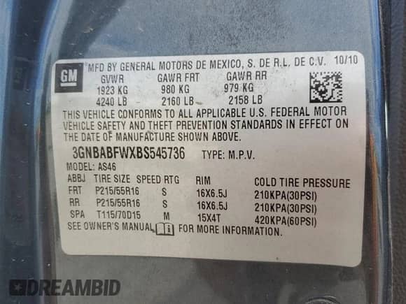 2011 Chevrolet HHR 1LT с VIN 3GNBABFWXBS545736, выставлен на аукционе Copart как лот 79231634 с пробегом 177 468 миль миль и Списание • Salvage title. История ставок и продаж доступна на DreamBid. Изображение 15.