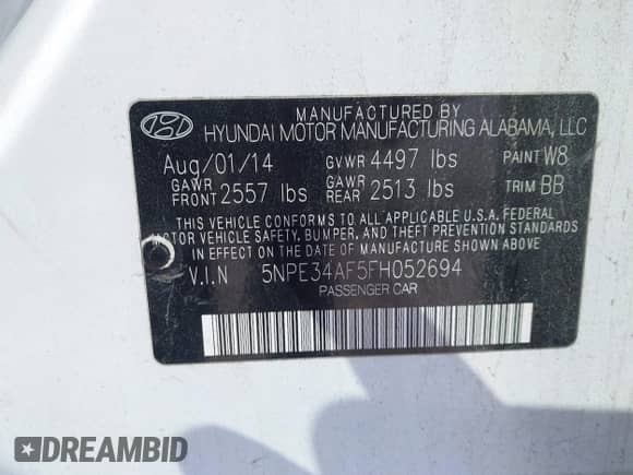 2015 Hyundai Sonata Sport z VIN 5NPE34AF5FH052694, wystawiony jako IAAI lot #43580061 z przebiegiem 209 391 mil mil oraz . Historia ofert i sprzedaży dostępna na DreamBid. Obrazek 9.