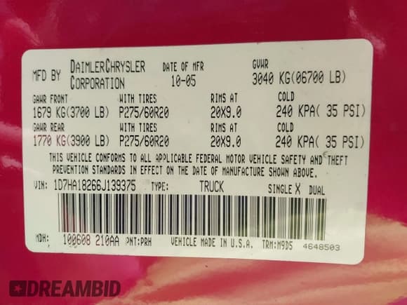 ✅ 2006 Dodge 1500 Laramie • VIN: 1D7HA18266J139375 • Лот: 43485886. Опубликован ранее на IAAI с пробегом 146 619 миль. Бесплатный доступ к архиву аукционных продаж из США и подробный отчёт об истории автомобиля на DreamBid. Изображение 9.