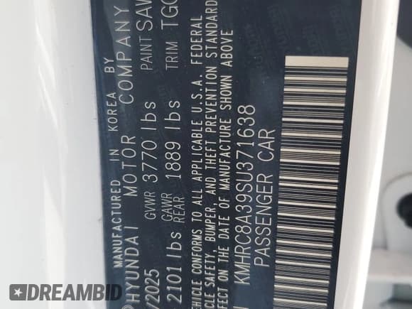 ✅ 2025 Hyundai Venue SEL • VIN: KMHRC8A39SU371638 • Лот: 81262885. Опубликован ранее на Copart с пробегом 12 557 миль. Бесплатный доступ к архиву аукционных продаж из США и подробный отчёт об истории автомобиля на DreamBid. Изображение 13.