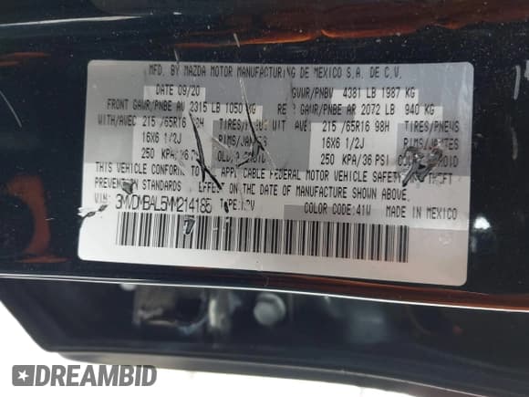 ✅ 2021 Mazda CX-30 S • VIN: 3MVDMBAL5MM214185 • Lot: 41800888. Listed on IAAI with 33,267 mi. Free auction sales archive from the USA and detailed vehicle history report at DreamBid. Image 9.