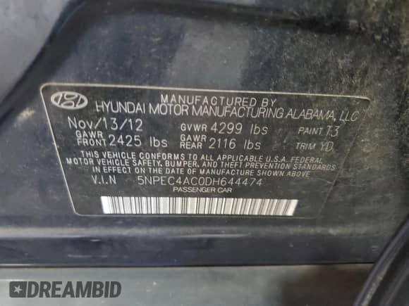 2013 Hyundai Sonata Limited z VIN 5NPEC4AC0DH644474, wystawiony jako Copart lot #90654105 z przebiegiem 120 648 mil mil oraz Czysty tytuł • Clean title. Historia ofert i sprzedaży dostępna na DreamBid. Obrazek 12.