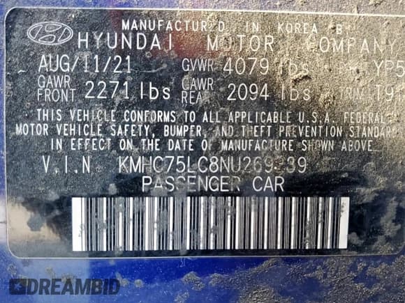 ✅ 2022 Hyundai Ioniq SE • VIN: KMHC75LC8NU269239 • Lot: 84266965. Listed on Copart with 135,851 mi. Free auction sales archive from the USA and detailed vehicle history report at DreamBid. Image 13.