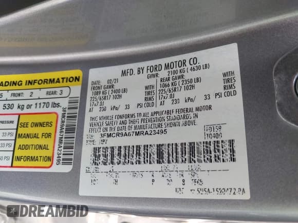 ✅ 2021 Ford Bronco Sport • VIN: 3FMCR9A67MRA23495 • Lot: 42772563. Listed on IAAI with 72,894 mi. Free auction sales archive from the USA and detailed vehicle history report at DreamBid. Image 9.