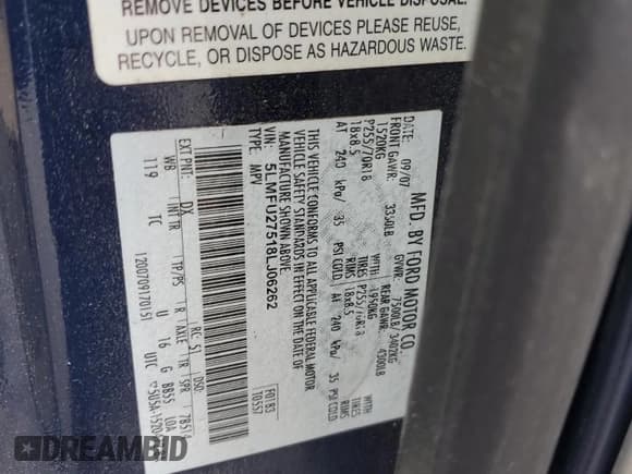 ✅ 2008 Lincoln Navigator • VIN: 5LMFU27518LJ06262 • Lot: 67601765. Listed on Copart with Not provided. Free auction sales archive from the USA and detailed vehicle history report at DreamBid. Image 13.