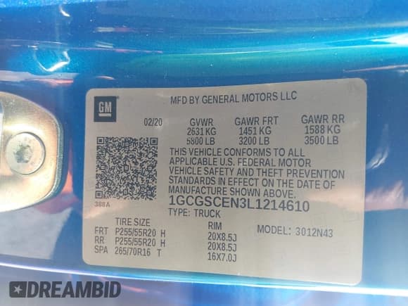 ✅ 2020 Chevrolet Colorado 2WD LT • VIN: 1GCGSCEN3L1214610 • Lot: 41796734. Listed on IAAI with 49,311 mi. Free auction sales archive from the USA and detailed vehicle history report at DreamBid. Image 9.