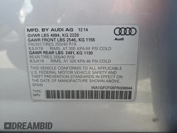 ✅ 2015 Audi Q3 Prestige • VIN: WA1GFCFS5FR008844 • Lot: 85712875. Listed on Copart with 157,640 mi. Free auction sales archive from the USA and detailed vehicle history report at DreamBid. Image 13.