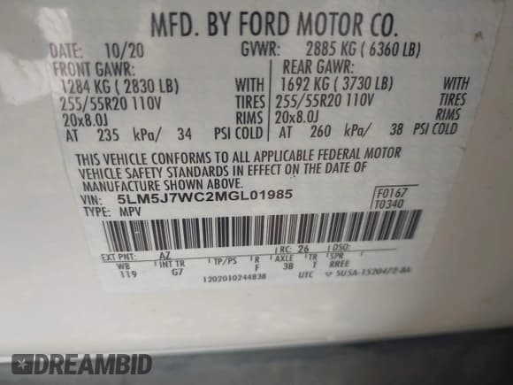 ✅ 2021 Lincoln Aviator Reserve • VIN: 5LM5J7WC2MGL01985 • Lot: 42548458. Wystawiony na IAAI z przebiegiem 57 623 mil. Bezpłatny archiwum sprzedaży aukcyjnych z USA i szczegółowy raport historii pojazdu na DreamBid. Zdjęcie 9.