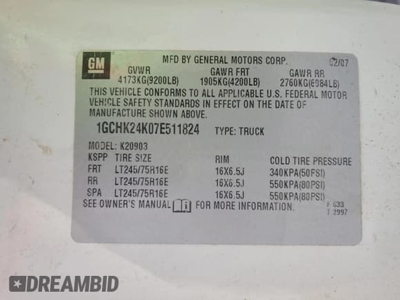 ✅ 2007 Chevrolet Silverado 2500HD 1LT • VIN: 1GCHK24K07E511824 • Lot: 85600565. Wystawiony na Copart z przebiegiem 128 908 mil. Bezpłatny archiwum sprzedaży aukcyjnych z USA i szczegółowy raport historii pojazdu na DreamBid. Zdjęcie 12.