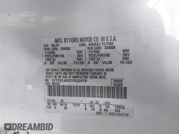 ✅ 2001 Ford Ranger XL • VIN: 1FTYR14VX1PB30929 • Lot: 43668083. Listed on IAAI with 132,447 mi. Free auction sales archive from the USA and detailed vehicle history report at DreamBid. Image 9.