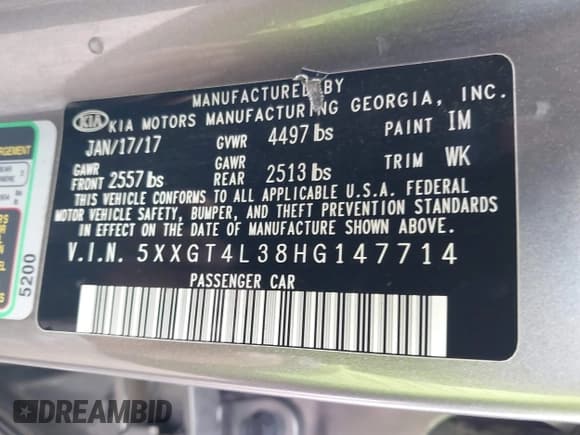 ✅ 2017 Kia Optima LX • VIN: 5XXGT4L38HG147714 • Лот: 43386333. Опубликован ранее на IAAI с пробегом 98 386 миль. Бесплатный доступ к архиву аукционных продаж из США и подробный отчёт об истории автомобиля на DreamBid. Изображение 9.