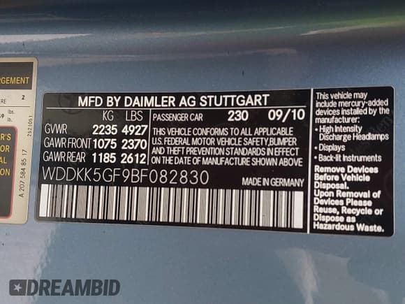 ✅ 2011 Mercedes-Benz E 350 • VIN: WDDKK5GF9BF082830 • Lot: 43242262. Listed on IAAI with 84,238 mi. Free auction sales archive from the USA and detailed vehicle history report at DreamBid. Image 9.