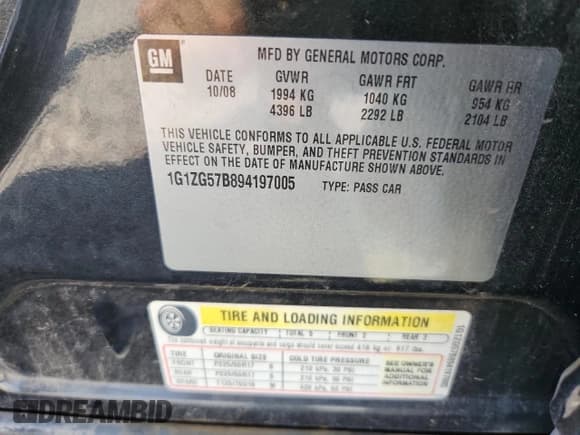 ✅ 2009 Chevrolet Malibu 1LS • VIN: 1G1ZG57B894197005 • Lot: 80717595. Wystawiony na Copart z przebiegiem 195 568 mil. Bezpłatny archiwum sprzedaży aukcyjnych z USA i szczegółowy raport historii pojazdu na DreamBid. Zdjęcie 12.