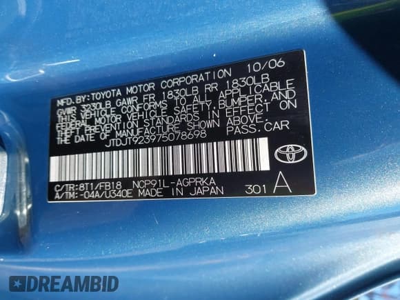 ✅ 2007 Toyota Yaris • VIN: JTDJT923975078698 • Лот: 43508249. Опубликован ранее на IAAI с пробегом 238 002 миль. Бесплатный доступ к архиву аукционных продаж из США и подробный отчёт об истории автомобиля на DreamBid. Изображение 9.