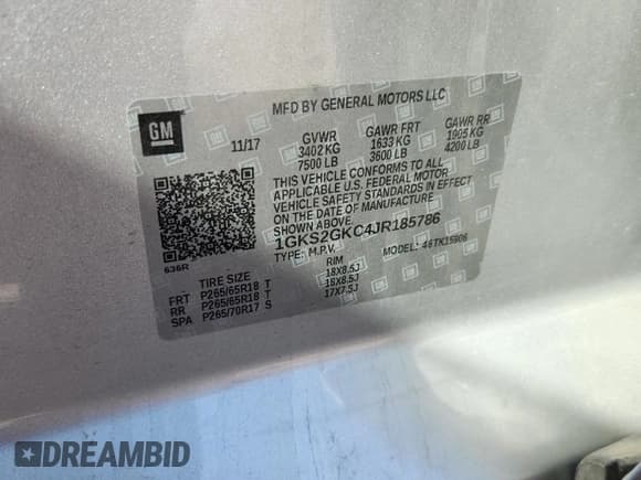 ✅ 2018 GMC Yukon XL SLT • VIN: 1GKS2GKC4JR185786 • Lot: 71130145. Listed on Copart with 132,850 mi. Free auction sales archive from the USA and detailed vehicle history report at DreamBid. Image 14.