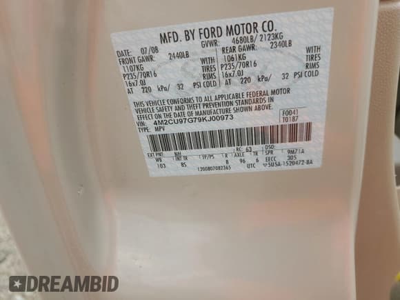 ✅ 2009 Mercury Mariner Premier • VIN: 4M2CU97G79KJ00973 • Лот: 64493465. Опубликован ранее на Copart с пробегом 40 195 миль. Бесплатный доступ к архиву аукционных продаж из США и подробный отчёт об истории автомобиля на DreamBid. Изображение 13.