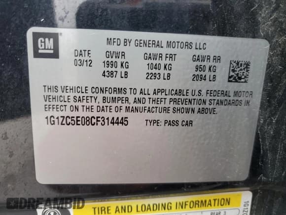 ✅ 2012 Chevrolet Malibu 1LT • VIN: 1G1ZC5E08CF314445 • Lot: 39888714. Listed on Copart with 143,306 mi. Free auction sales archive from the USA and detailed vehicle history report at DreamBid. Image 12.