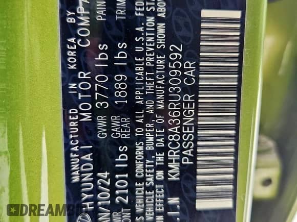 2024 Hyundai Venue Limited с VIN KMHRC8A36RU309592, выставлен на аукционе Copart как лот 63306925 с пробегом 10 114 миль миль и Списание • Salvage title. История ставок и продаж доступна на DreamBid. Изображение 13.