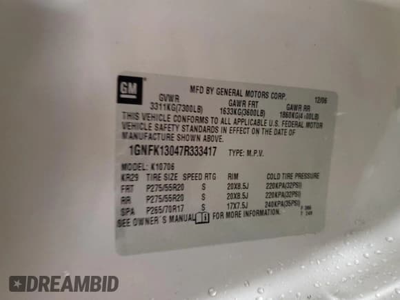 ✅ 2007 Chevrolet Tahoe LT • VIN: 1GNFK13047R333417 • Lot: 93086685. Wystawiony na Copart z przebiegiem 236 534 mil. Bezpłatny archiwum sprzedaży aukcyjnych z USA i szczegółowy raport historii pojazdu na DreamBid. Zdjęcie 13.