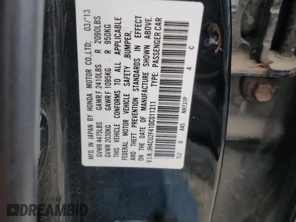 ✅ 2013 Acura TSX • VIN: JH4CU2F41DC011311 • Lot: 83819805. Wystawiony na Copart z przebiegiem 250 325 mil. Bezpłatny archiwum sprzedaży aukcyjnych z USA i szczegółowy raport historii pojazdu na DreamBid. Zdjęcie 12.