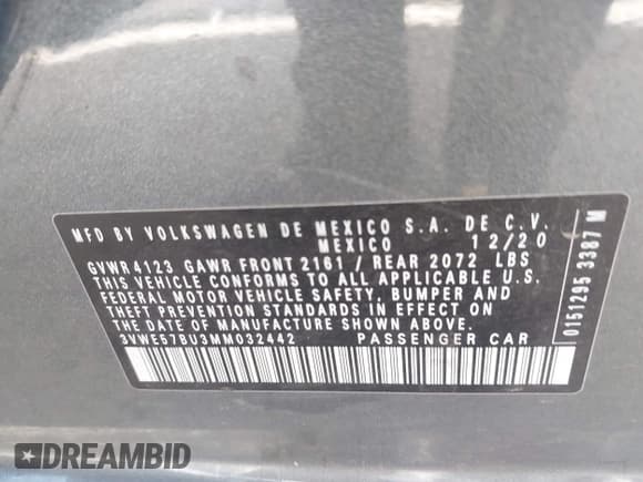 ✅ 2021 Volkswagen Jetta SEL • VIN: 3VWE57BU3MM032442 • Лот: 42404802. Опубликован ранее на IAAI с пробегом 32 927 миль. Бесплатный доступ к архиву аукционных продаж из США и подробный отчёт об истории автомобиля на DreamBid. Изображение 9.