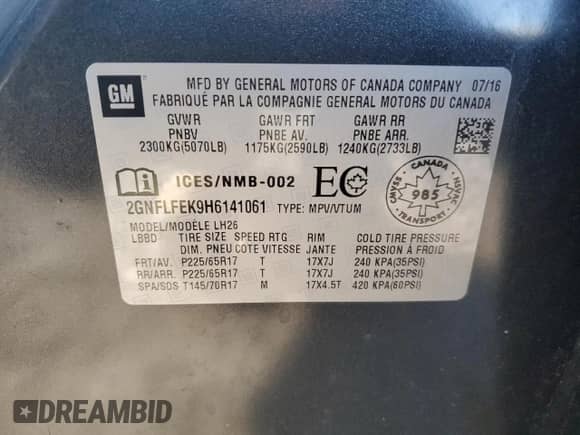 2017 Chevrolet Equinox LT с VIN 2GNFLFEK9H6141061, выставлен на аукционе Copart как лот 85206795 с пробегом 192 049 миль миль и Чистый • Clean title. История ставок и продаж доступна на DreamBid. Изображение 13.