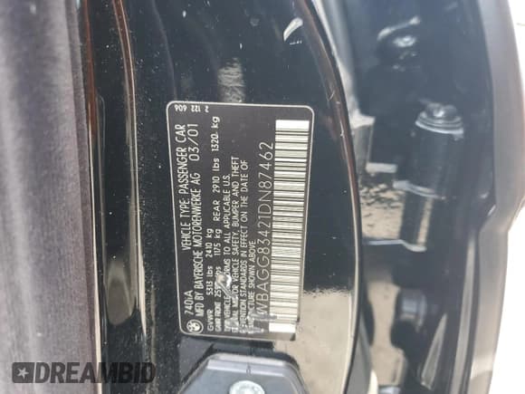 ✅ 2001 BMW 7 Series 740i • VIN: WBAGG83421DN87462 • Lot: 54761195. Wystawiony na Copart z przebiegiem 11 490 mil. Bezpłatny archiwum sprzedaży aukcyjnych z USA i szczegółowy raport historii pojazdu na DreamBid. Zdjęcie 12.