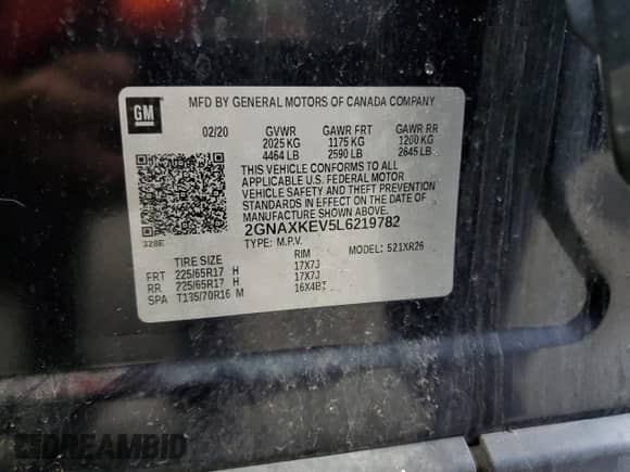 2020 Chevrolet Equinox LT с VIN 2GNAXKEV5L6219782, выставлен на аукционе Copart как лот 67624605 с пробегом 123 818 миль миль и Чистый • Clean title. История ставок и продаж доступна на DreamBid. Изображение 13.