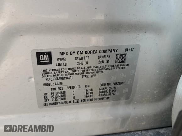 ✅ 2017 Buick Encore Preferred II • VIN: KL4CJFSB6HB194491 • Lot: 84735605. Listed on Copart with 149,720 mi. Free auction sales archive from the USA and detailed vehicle history report at DreamBid. Image 14.