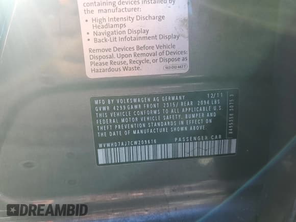 ✅ 2012 Volkswagen Golf GTI Autobahn • VIN: WVWHD7AJ7CW209616 • Lot: 86819705. Listed on Copart with 95,899 mi. Free auction sales archive from the USA and detailed vehicle history report at DreamBid. Image 12.