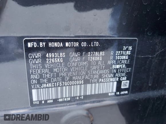 ✅ 2016 Acura RLX Technology • VIN: JH4KC1F57GC000996 • Lot: 83391544. Listed on Copart with 97,707 mi. Free auction sales archive from the USA and detailed vehicle history report at DreamBid. Image 15.