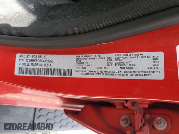 ✅ 2020 Ram 1500 Big Horn • VIN: 1C6RRFBG0LN309265 • Lot: 68085815. Wystawiony na Copart z przebiegiem 104 380 mil. Bezpłatny archiwum sprzedaży aukcyjnych z USA i szczegółowy raport historii pojazdu na DreamBid. Zdjęcie 13.