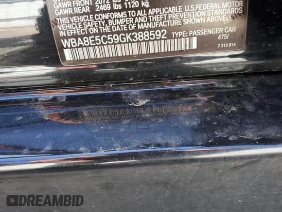 ✅ 2016 BMW 3 Series 328d • VIN: WBA8E5C59GK388592 • Lot: 46662085. Listed on Copart with 132,420 mi. Free auction sales archive from the USA and detailed vehicle history report at DreamBid. Image 12.