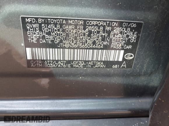 ✅ 2006 Lexus LS 430 • VIN: JTHBN36F565044464 • Lot: 43170756. Listed on IAAI with 197,726 mi. Free auction sales archive from the USA and detailed vehicle history report at DreamBid. Image 9.