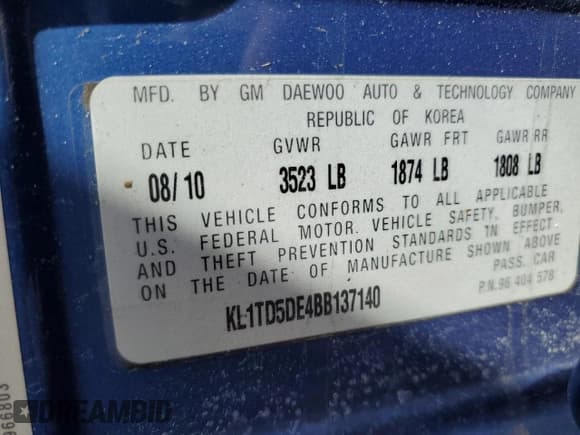 ✅ 2011 Chevrolet Aveo 1LT • VIN: KL1TD5DE4BB137140 • Лот: 45144635. Опубликован ранее на Copart с пробегом 106 918 миль. Бесплатный доступ к архиву аукционных продаж из США и подробный отчёт об истории автомобиля на DreamBid. Изображение 12.