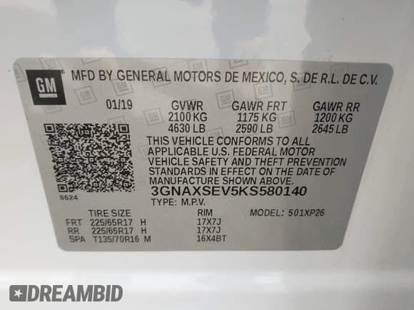 ✅ 2019 Chevrolet Equinox LS • VIN: 3GNAXSEV5KS580140 • Лот: 43233437. Опубликован ранее на IAAI с пробегом 47 537 миль. Бесплатный доступ к архиву аукционных продаж из США и подробный отчёт об истории автомобиля на DreamBid. Изображение 9.