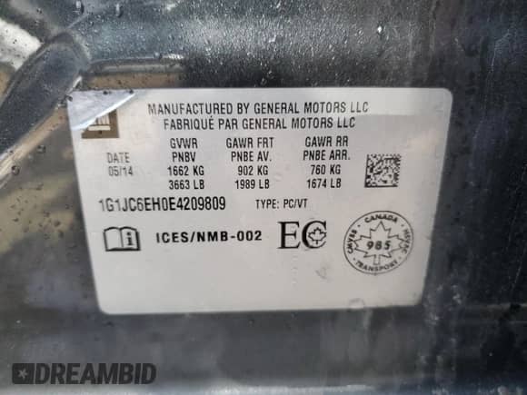 2014 Chevrolet Sonic LT z VIN 1G1JC6EH0E4209809, wystawiony jako Copart lot #51433635 z przebiegiem 127 868 mil mil oraz Czysty tytuł • Clean title. Historia ofert i sprzedaży dostępna na DreamBid. Obrazek 12.