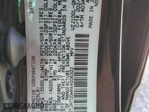 ✅ 2006 Lexus LX 470 • VIN: JTJHT00WX64006322 • Lot: 84411545. Listed on Copart with 212,293 mi. Free auction sales archive from the USA and detailed vehicle history report at DreamBid. Image 14.