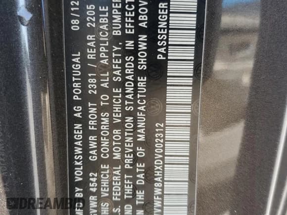 ✅ 2013 Volkswagen Eos Lux • VIN: WVWFW8AHXDV002312 • Lot: 74955834. Wystawiony na Copart z przebiegiem 79 974 mil. Bezpłatny archiwum sprzedaży aukcyjnych z USA i szczegółowy raport historii pojazdu na DreamBid. Zdjęcie 13.