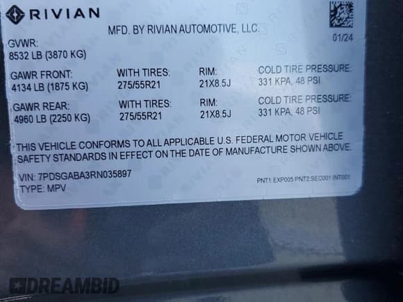 ✅ 2024 Rivian R1S Adventure • VIN: 7PDSGABA3RN035897 • Lot: 71931615. Listed on Copart with 12,921 mi. Free auction sales archive from the USA and detailed vehicle history report at DreamBid. Image 14.
