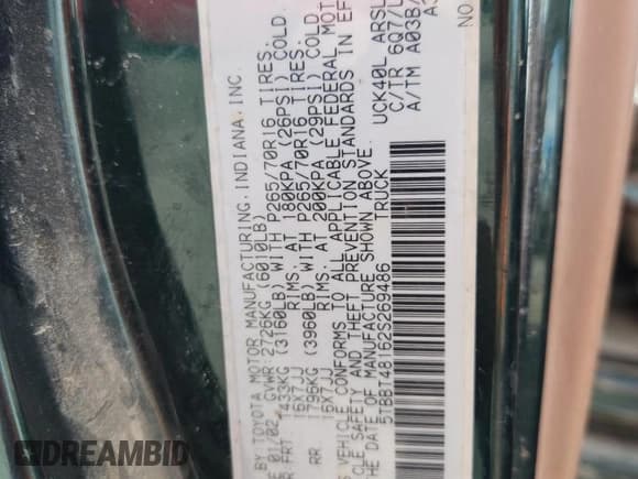 ✅ 2002 Toyota Tundra Limited • VIN: 5TBBT48162S269486 • Лот: 70569075. Опубликован ранее на Copart с пробегом Не указан. Бесплатный доступ к архиву аукционных продаж из США и подробный отчёт об истории автомобиля на DreamBid. Изображение 12.