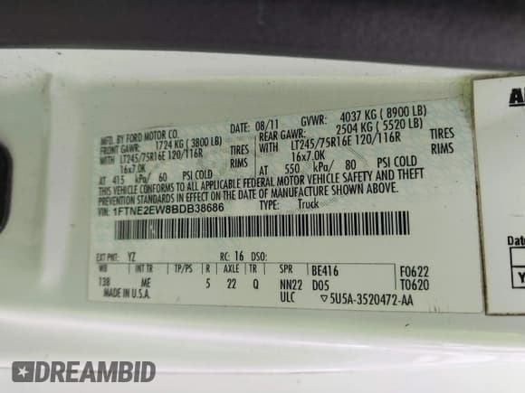 ✅ 2011 Ford Econoline Cargo Commercial • VIN: 1FTNE2EW8BDB38686 • Lot: 43821488. Wystawiony na IAAI z przebiegiem 165 518 mil. Bezpłatny archiwum sprzedaży aukcyjnych z USA i szczegółowy raport historii pojazdu na DreamBid. Zdjęcie 9.