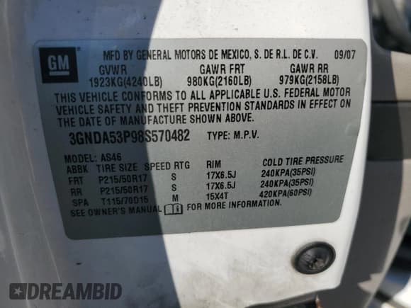 ✅ 2008 Chevrolet HHR LT • VIN: 3GNDA53P98S570482 • Lot: 76552054. Listed on Copart with 206,525 mi. Free auction sales archive from the USA and detailed vehicle history report at DreamBid. Image 12.