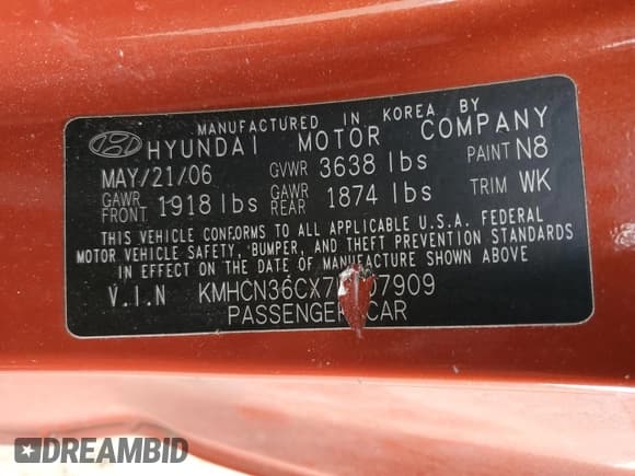 ✅ 2007 Hyundai Accent SE • VIN: KMHCN36CX7U007909 • Лот: 48319725. Опубликован ранее на Copart с пробегом 195 609 миль. Бесплатный доступ к архиву аукционных продаж из США и подробный отчёт об истории автомобиля на DreamBid. Изображение 12.