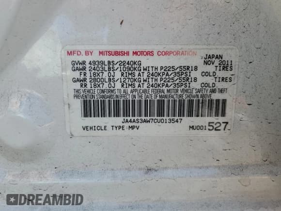 ✅ 2012 Mitsubishi Outlander SE • VIN: JA4AS3AW7CU013547 • Lot: 67078305. Wystawiony na Copart z przebiegiem 176 621 mil. Bezpłatny archiwum sprzedaży aukcyjnych z USA i szczegółowy raport historii pojazdu na DreamBid. Zdjęcie 13.